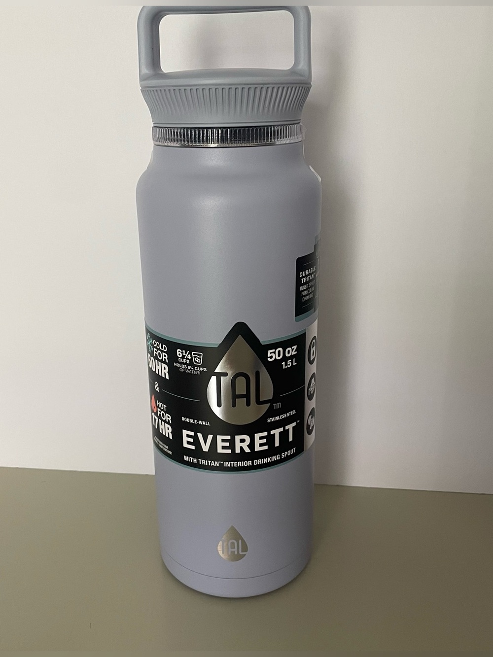 TAL Stainless Steel Everett Water Bottle Tritan 50oz, Lavender 60hr Cold 17 Hot